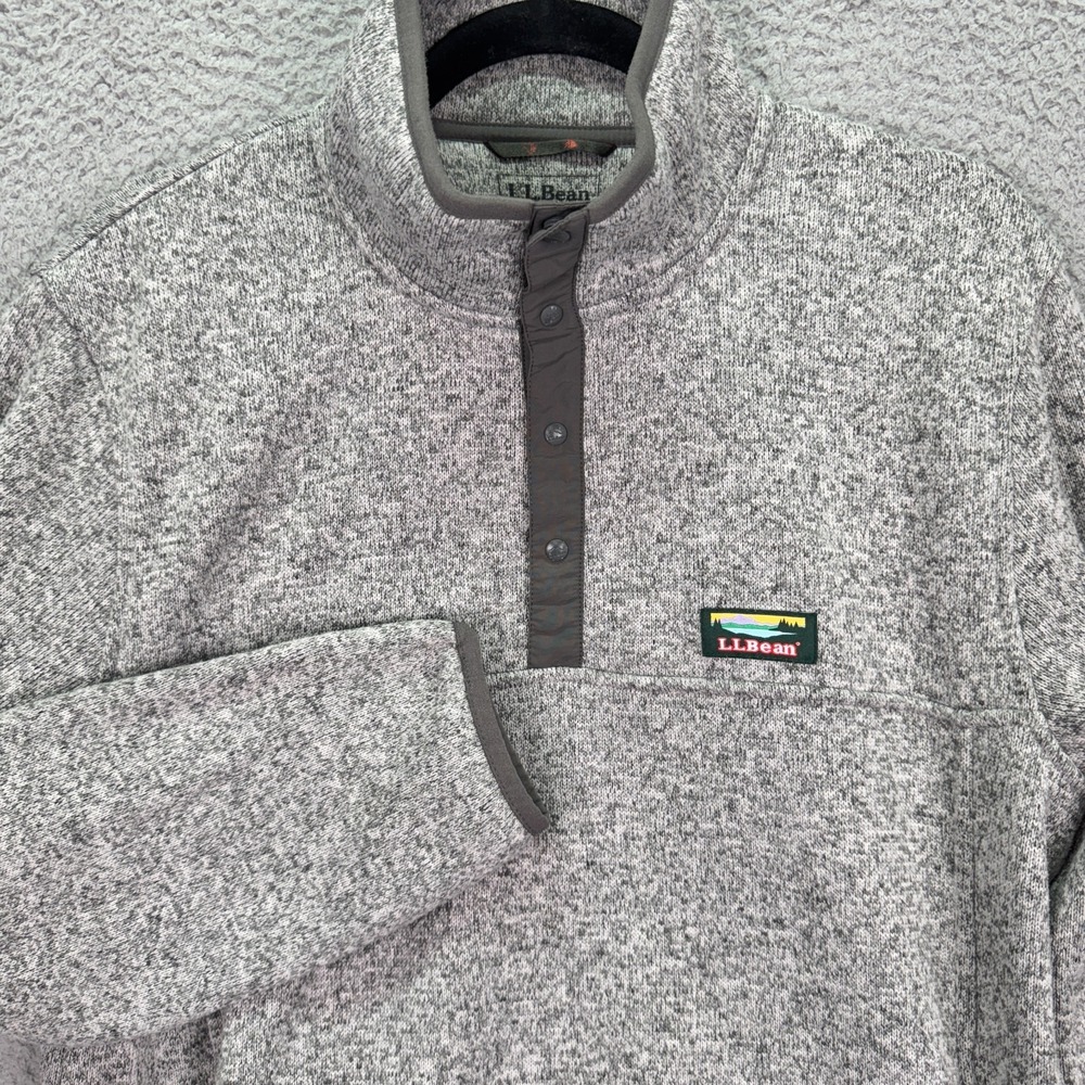 LL Bean Jacket Mens M Gray Sweater Fleece 1/4 Zip Snap Pullover Outdoor Hiking